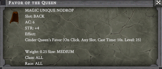 FAVOR OF THE QUEEN item card